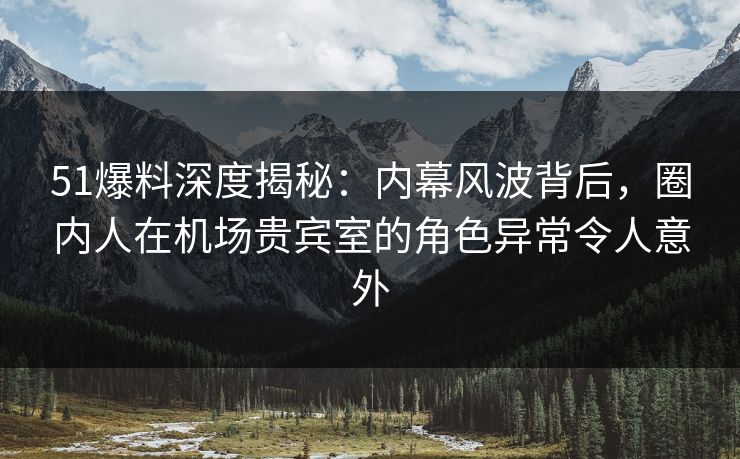 51爆料深度揭秘：内幕风波背后，圈内人在机场贵宾室的角色异常令人意外